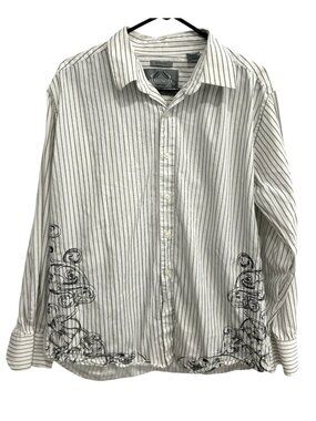 Bruno New York Medium White Black Striped Scroll Long Sleeve Shirt Retro Western